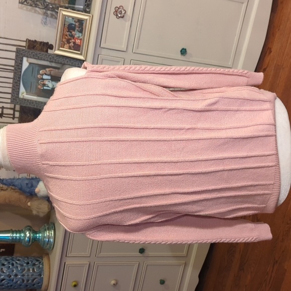 Do +Be blush Pink sweater cold shoulder mock turtleneck cable stitch. Sz L - Picture 4 of 10